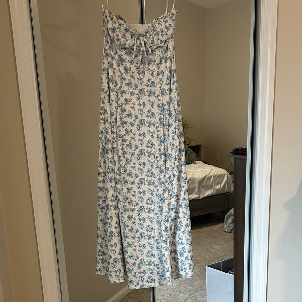 Altar'd State Cream Maxi Dress with Blue Floral Print